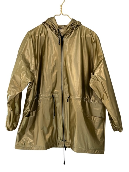 betmar Jackets & Blazers - Betmar Gold Vinyl Hooded Raincoat Zip Front Oversized M